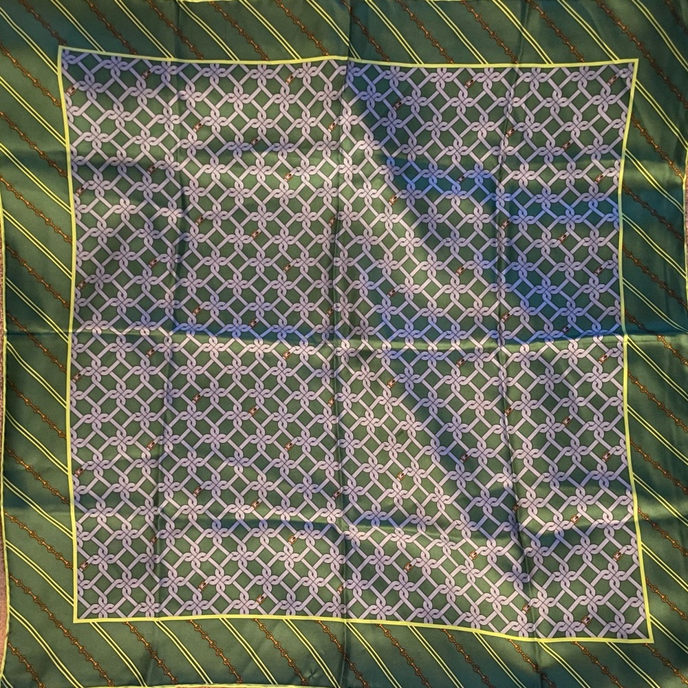 TalbotsGreen Patterned 100% Silk Scarf